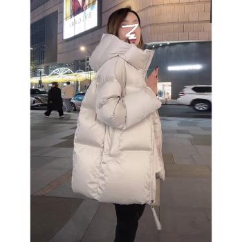 高階感加厚緞面90白鴨絨羽絨服女中長款2024冬季新款韓版寬松外套