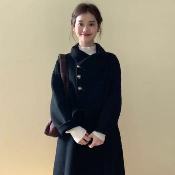 黑色雙面羊毛呢子大衣外套女2024年秋冬季新款赫本風高級感小個子