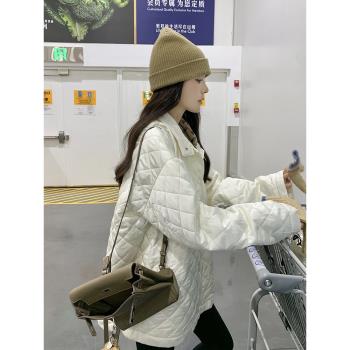 米白色菱格羽絨棉服女冬季2024新款高階感輕薄時尚小個子棉衣外套