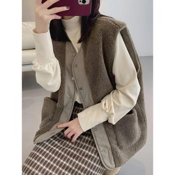 兩面穿羊羔絨馬甲女2024年秋冬新款百搭保暖坎肩韓版棉服背心外套