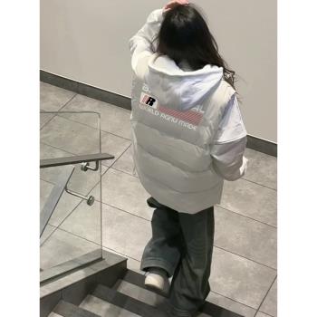 美式潮牌羽絨棉服馬甲女學生秋冬季小眾甜酷印花加厚坎肩背心外套