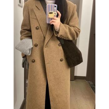 高個子加長加厚栗子呢子大衣女冬季2024新款高階感毛呢外套赫本風