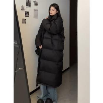 黑色羽絨服女中長款2023冬季新款過膝加厚保暖中戲同款白鴨絨外套