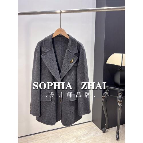 5% 山羊絨 95%澳毛高品質專柜 LsR 牛貨西裝雙面羊毛呢大衣外套女