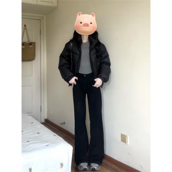 黑色短款羽絨服外套女2024冬季新款寬松立領小個子加厚白鴨絨外套
