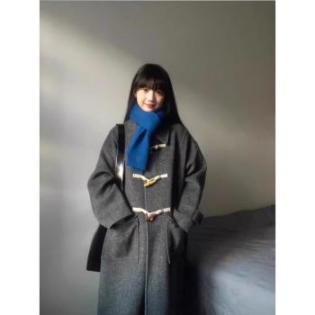 牛角扣羊絨呢子大衣女2024冬季新款小個子高階感羽絨內膽毛呢外套