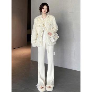 小香風羊羔毛絨外套女短款冬季氣質名媛高階感夾棉加厚毛茸茸上衣