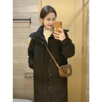 黑色中戲同款羽絨服女中長款加長加厚冬季2024新款白鴨絨過膝外套