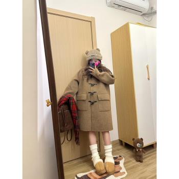 牛角扣呢子大衣女秋冬季2024新款毛呢外套高階感小個子中長款韓系