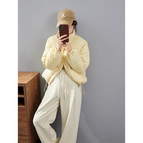 超好看短款棉服女冬季加厚保暖羽絨棉衣外套襖子黃色小個子面包服