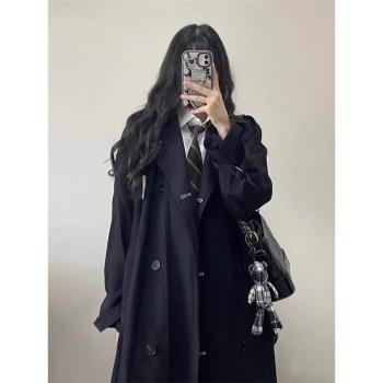 chic高階感黑色中長款早春風衣