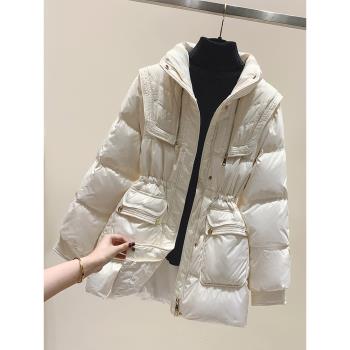 小香風別致大翻領中長款羽絨服