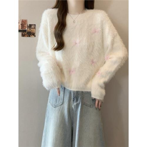 白色水貂絨毛毛毛衣女2026新款秋冬大碼胖mm內搭外穿針織短款上衣