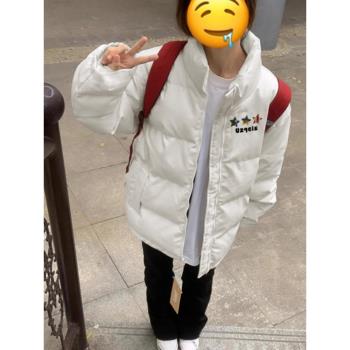 2024新款立領PU皮衣羽絨棉服外套女冬季棉衣寬松保暖夾棉棉襖上衣