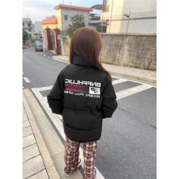 2024新款黑色羽絨立領棉服冬季寬松加厚棉襖夾棉保暖麵包服外套女