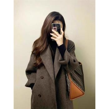 羽絨服內膽羊毛呢大衣女小個子冬加厚保暖韓系美拉德深棕鴨絨外套