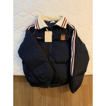 2024新款羽絨刺繡字母拼接棉服女冬季寬松棉襖保暖麵包服立領外套