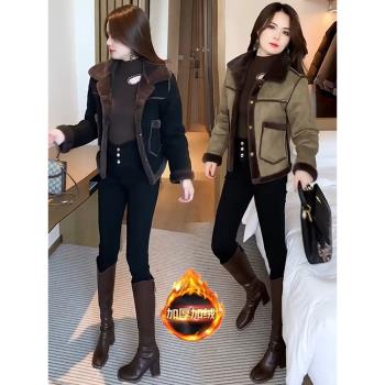加絨加厚麂皮絨短外套女秋冬流行爆款時髦洋氣小個子顯瘦上衣外套