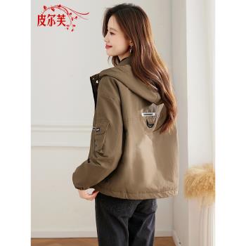 小個子加絨派克服女裝短款冬季新款寬松休閑加厚保暖棉衣連帽外套