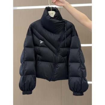 超好看羽絨棉服女2024冬季新款氣質高階感不規則拉鏈加厚外套棉襖