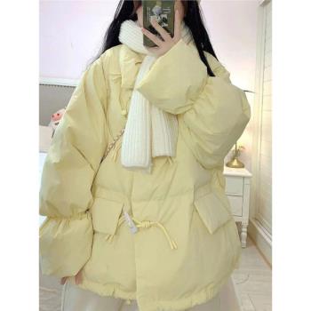 羽絨棉服女2024年冬季新款韓系棉襖小個子寬松牛角扣棉衣加厚外套