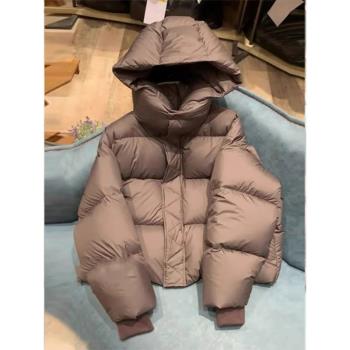短款咖色棉服女2025冬季新款寬松小個子連帽雲朵泡芙加厚保暖外套