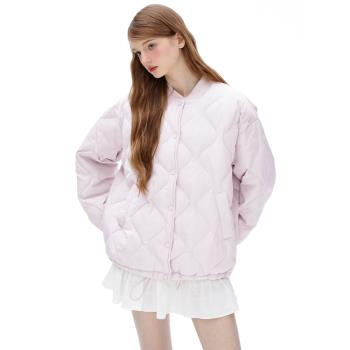 淡紫色菱格秋冬季寬松韓版羽絨服
