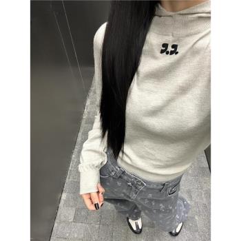 韓國專櫃RestAndRecreation短款連帽針織衫RR長袖修身毛衣外套女