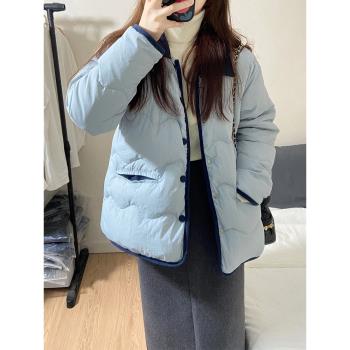 高階感超好看藍色白鴨絨輕薄羽絨服女2025冬新款小個子麵包服外套