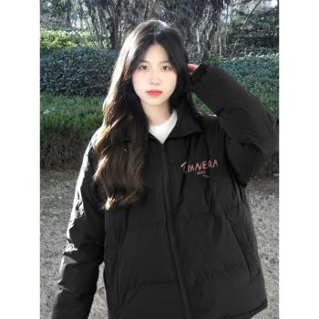 小個子黑色棉服女冬季新款韓系慵懶風加厚保暖夾棉外套棉衣麵包服