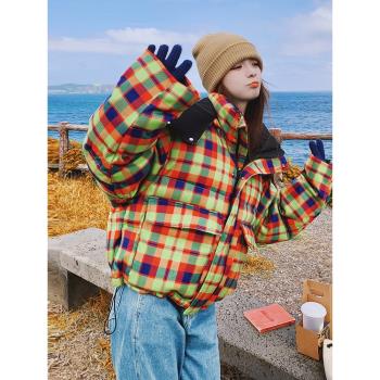 多巴胺短款連帽羽絨棉服外套女2024冬季新款韓版加厚保暖棉衣棉襖