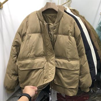 立領大口袋爆款羽絨服女短款2024年冬季新款設計感小眾棒球服外套