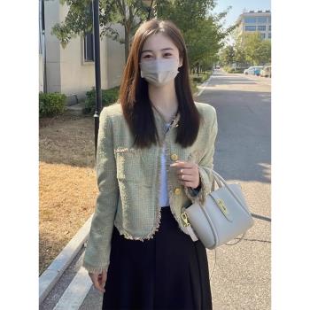 小香風粗花呢外套女秋冬季法式高階感氣質小個子短款夾克流蘇上衣