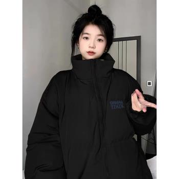 美式黑色棉服女冬季2025新款加厚夾棉外套小個子寬松棉衣羽絨服