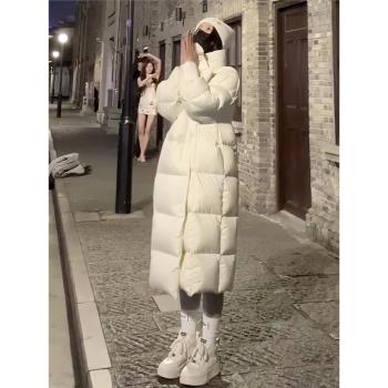 時尚大翻領長款過膝白色羽絨棉服女冬新款韓系保暖加厚麵包服外套