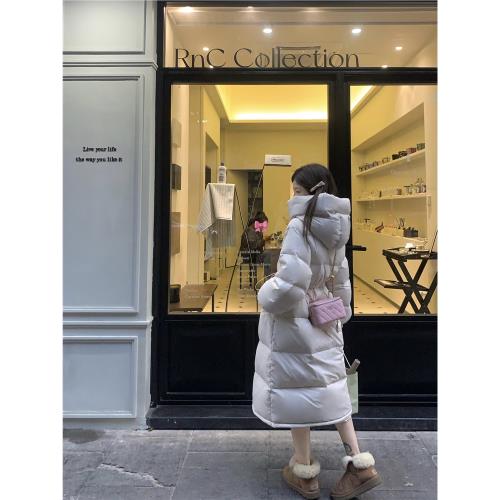 小被子女裝中長款連帽白色羽絨服