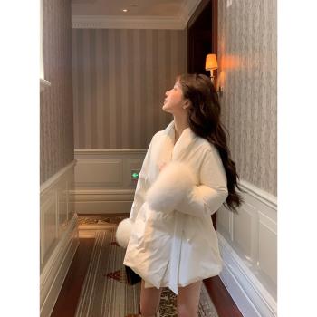 禾木初雪2024新款羽絨服女中長款狐貍毛皮草90白鵝絨小個子外套冬