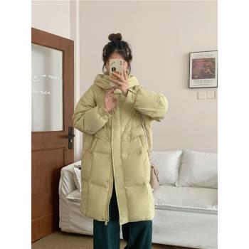 2024冬季新款韓版東大門長款連帽羽絨服女寬松加厚白鴨絨外套修身