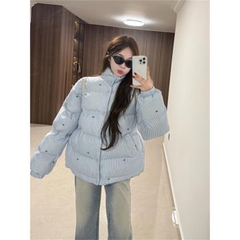 韓系超好看蝴蝶結立領羽絨棉衣棉服女款冬季小眾學生加厚保暖外套