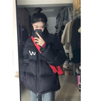 黑色防寒輕薄羽絨服女冬季棉襖oversize加厚麵包服美式復古棉服潮
