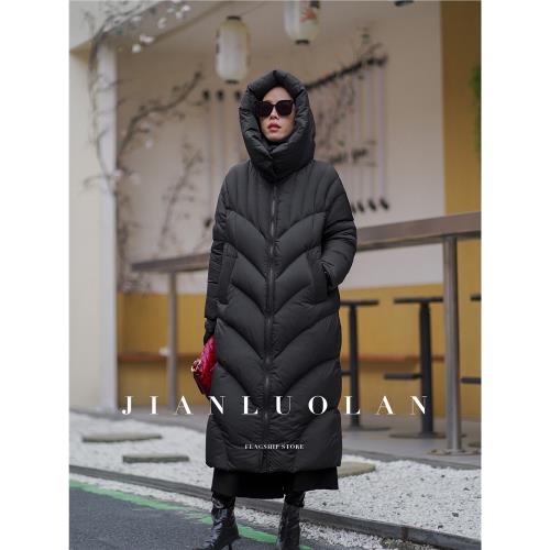 簡羅蘭 |  黑色超長羽絨服女超長過膝到腳踝冬季新款加厚保暖外套