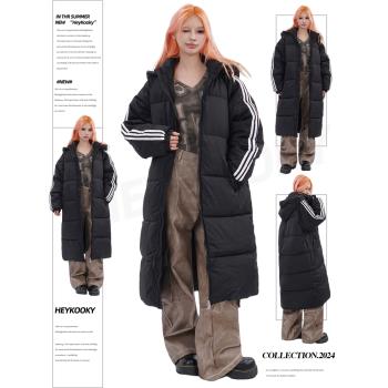 oversize學生高階感黑色中長款羽絨棉服女寬松麵包服休閑棉衣外套