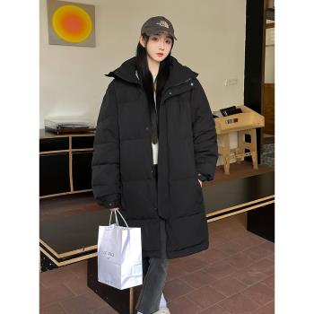 韓系黑色羽絨服女中長款過膝加厚冬季90白鴨絨韓版寬松中戲外套女
