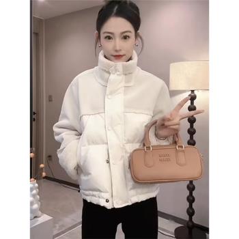 皮毛一體拼接羽絨棉服女2024秋冬季新款小個子加厚保暖羊羔毛外套