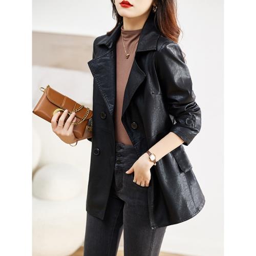 海寧羊皮真皮皮衣女英倫風秋冬新款小個子高級休閑西服加絨款外套