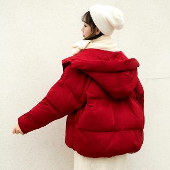 大紅色短款寬松ins外套羽絨服