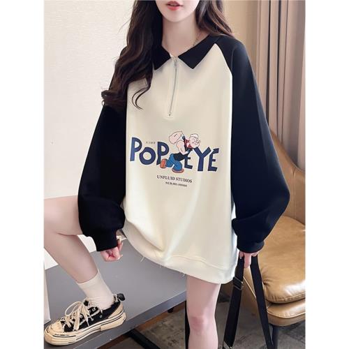 POLO領拉鏈衛衣女加絨加厚爆款慵懶風寬松2025新款胖妹妹秋冬外套