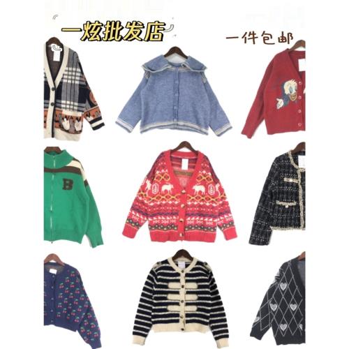 vintage古著小款開衫外套男女羊毛復古百搭國系精品冬季毛衣w35