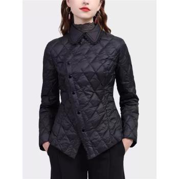 輕薄款羽絨棉服保暖外套女2024冬裝新款收腰顯瘦翻領時尚修身棉服