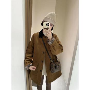 卡其色燈芯絨棉服女2024新款冬季棉衣棉襖外套加厚休閑高階感復古
